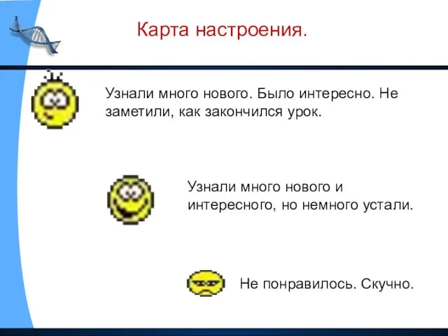 Карта настроения. Узнали много нового. Было интересно. Не заметили, как закончился