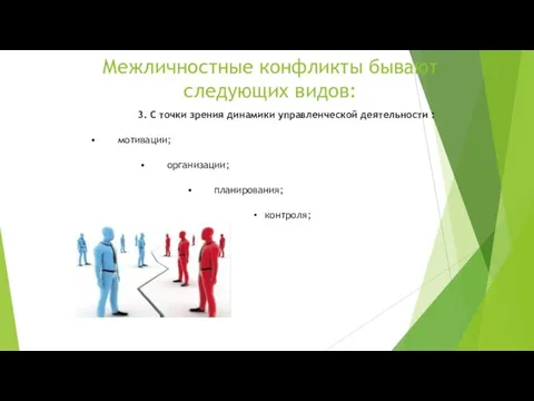 Межличностные конфликты бывают следующих видов: 3. С точки зрения динамики управленческой