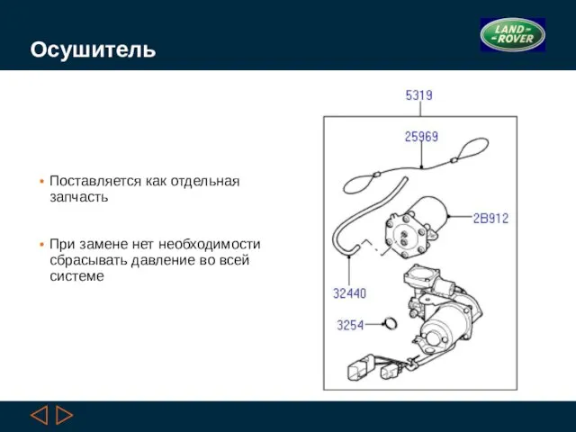 Осушитель Поставляется как отдельная запчасть При замене нет необходимости сбрасывать давление во всей системе