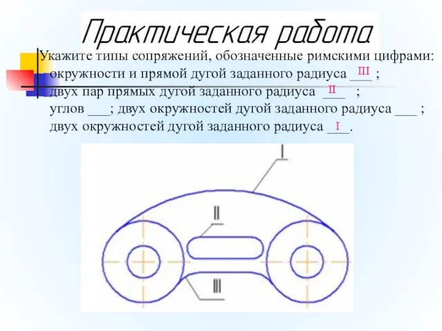 I III II Укажите типы сопряжений, обозначенные римскими цифрами: окружности и