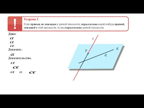 Теорема 1 Если прямая, не лежащая в данной плоскости, параллельна какой-нибудь