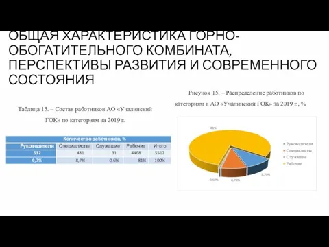 ОБЩАЯ ХАРАКТЕРИСТИКА ГОРНО-ОБОГАТИТЕЛЬНОГО КОМБИНАТА, ПЕРСПЕКТИВЫ РАЗВИТИЯ И СОВРЕМЕННОГО СОСТОЯНИЯ Таблица 15.