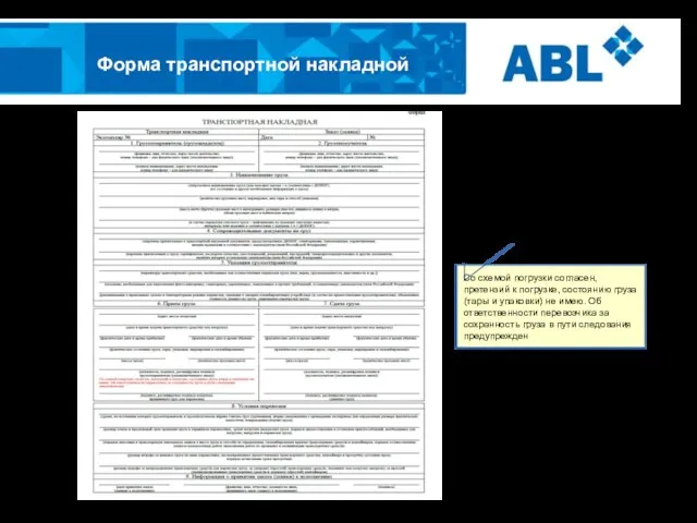 О нас…Цифры… Форма транспортной накладной Со схемой погрузки согласен, претензий к