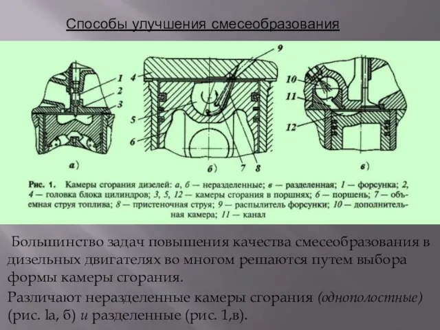 Способы улучшения смесеобразования Большинство задач повышения качества смесеобразования в дизельных двигателях