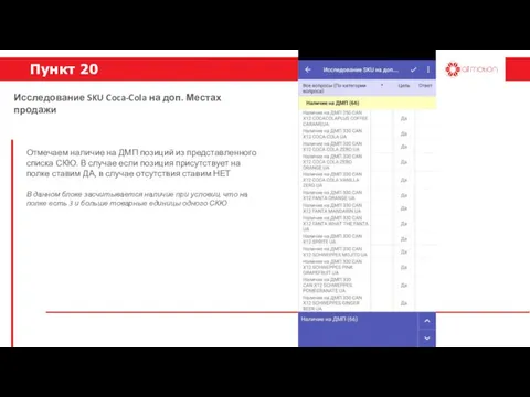 Пункт 20 Отмечаем наличие на ДМП позиций из представленного списка СКЮ.