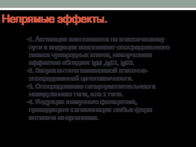 Непрямые эффекты. 1. Активация комплемента по классическому пути и индукция комплемент-опосредованного