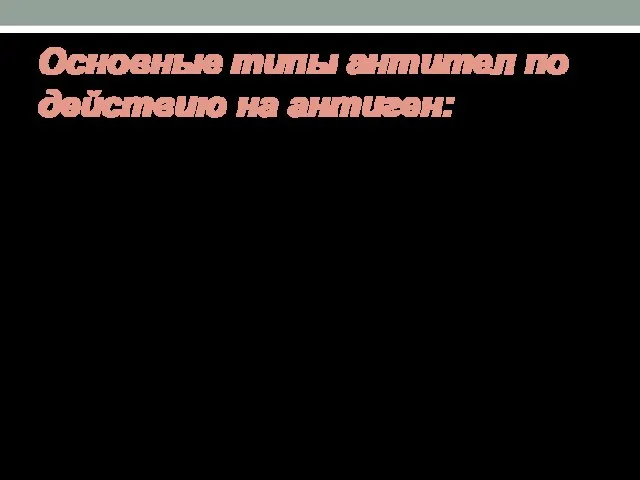 Основные типы антител по действию на антиген: