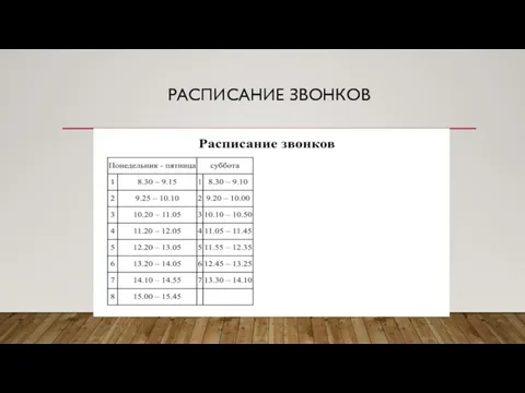 РАСПИСАНИЕ ЗВОНКОВ