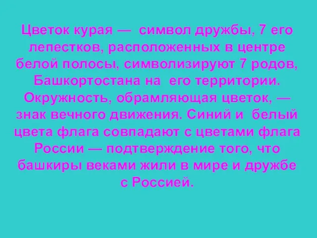 Цветок курая — символ дружбы, 7 его лепестков, расположенных в центре