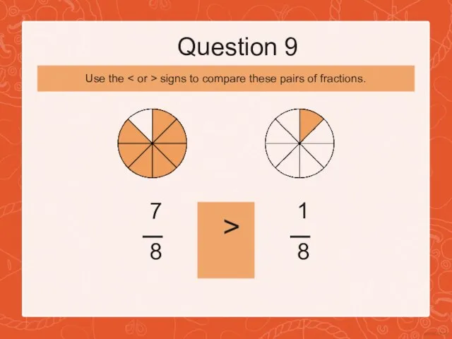 Question 9 7 8 > 1 8 Use the signs to compare these pairs of fractions.