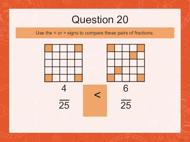 Question 20 4 25 6 25 Use the signs to compare these pairs of fractions.