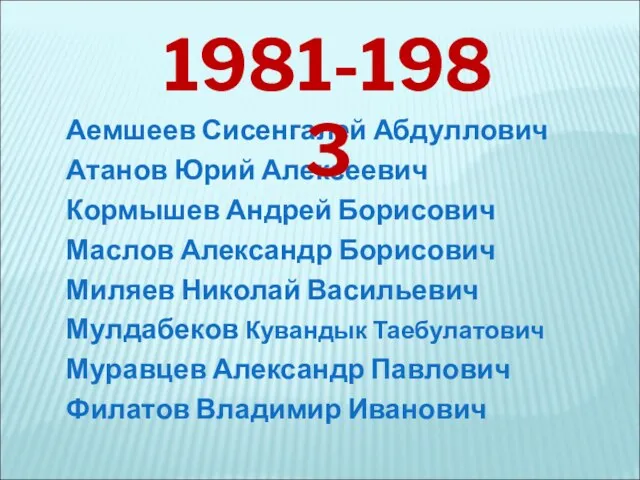 Аемшеев Сисенгалей Абдуллович Атанов Юрий Алексеевич Кормышев Андрей Борисович Маслов Александр