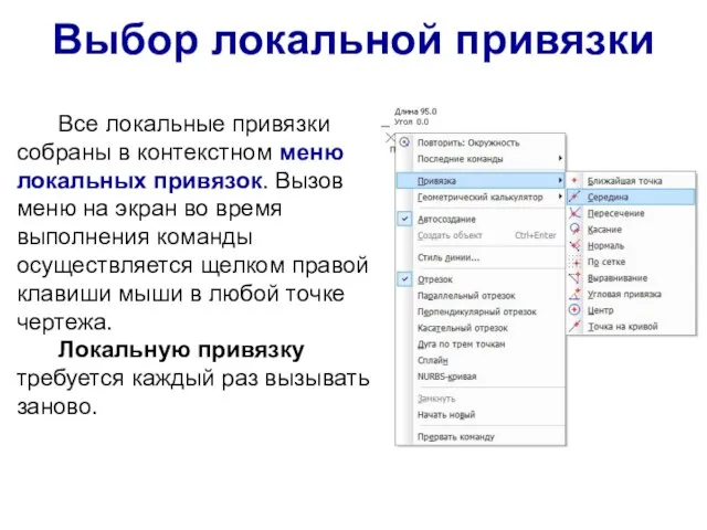 Все локальные привязки собраны в контекстном меню локальных привязок. Вызов меню