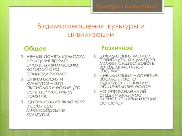 Взаимоотношения культуры и цивилизации Общее нельзя понять культуру, не изучив время,