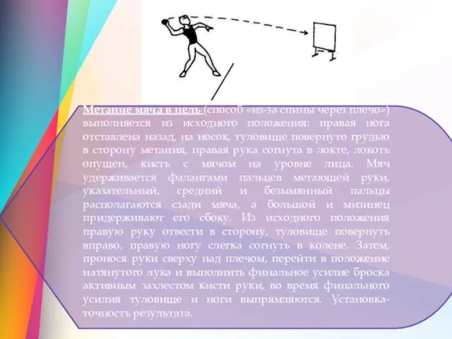 Метание мяча в цель (способ «из-за спины через плечо») выполняется из