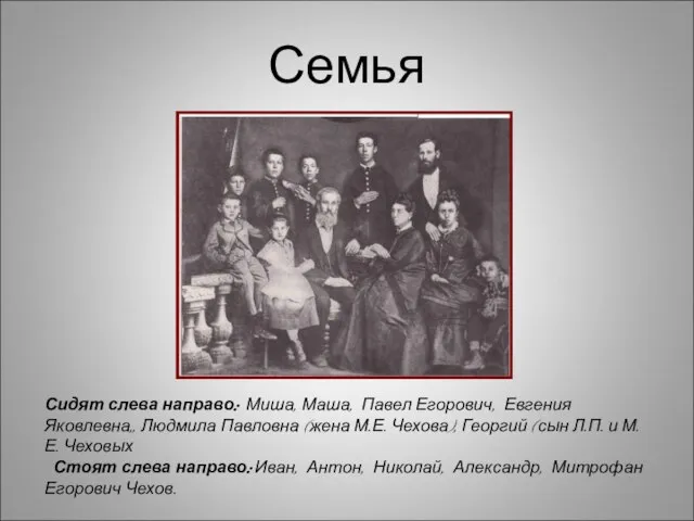 Семья Сидят слева направо: Миша, Маша, Павел Егорович, Евгения Яковлевна,, Людмила