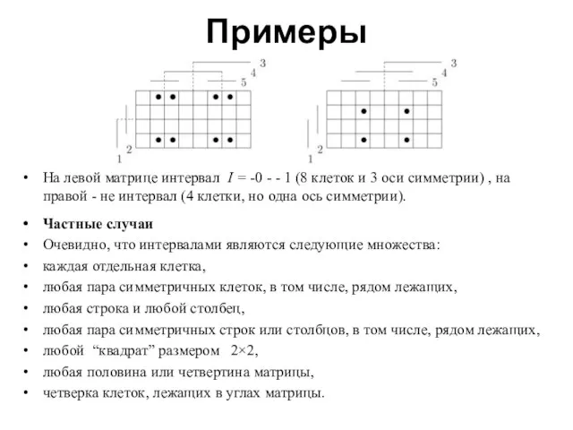 Примеры На левой матрице интервал I = -0 - - 1