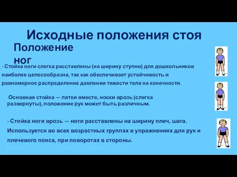 Исходные положения стоя Положение ног - Стойка ноги слегка расставлены (на