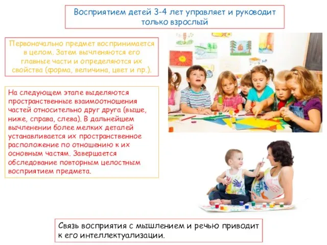 Восприятием детей 3-4 лет управляет и руководит только взрослый Первоначально предмет