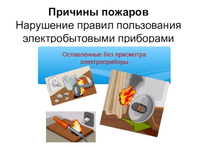 Причины пожаров Нарушение правил пользования электробытовыми приборами