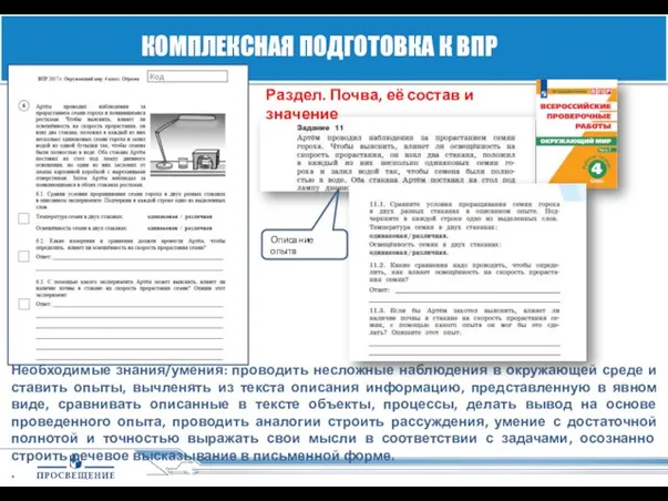 КОМПЛЕКСНАЯ ПОДГОТОВКА К ВПР Необходимые знания/умения: проводить несложные наблюдения в окружающей