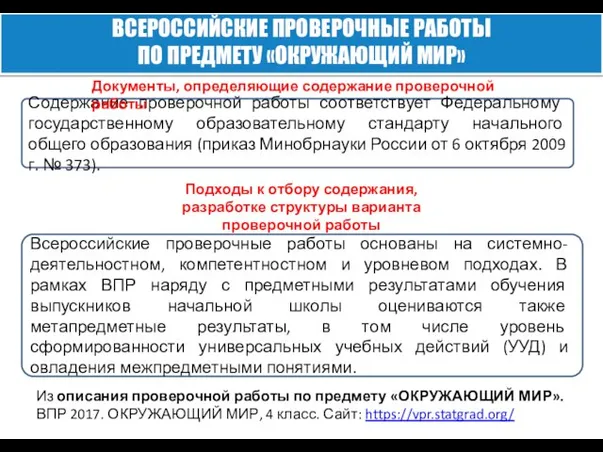 Содержание проверочной работы соответствует Федеральному государственному образовательному стандарту начального общего образования