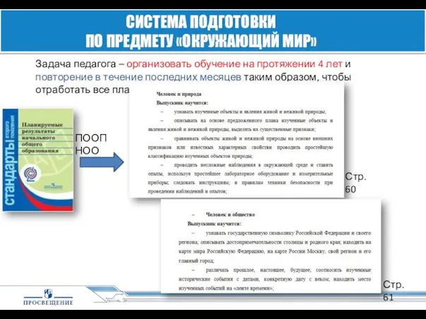 Задача педагога – организовать обучение на протяжении 4 лет и повторение