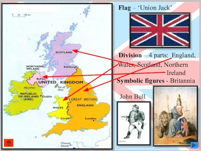 Flag – ‘Union Jack’ Division – 4 parts: Symbolic figures - Britannia John Bull Wales,