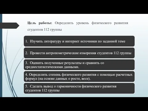 Цель работы: Определить уровень физического развития студентов 112 группы