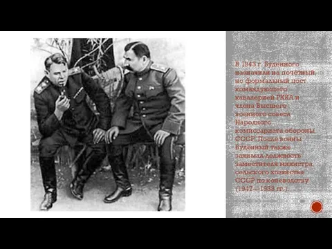 В 1943 г. Будённого назначили на почётный, но формальный пост командующего