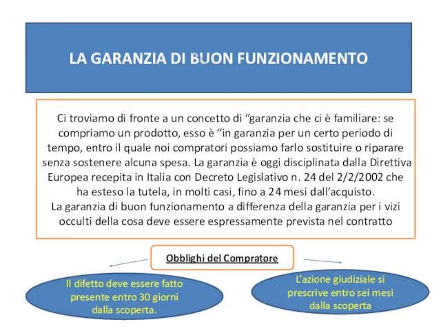 LA GARANZIA DI BUON FUNZIONAMENTO Ci troviamo di fronte a un