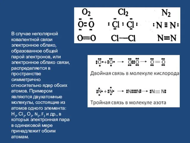 В случае неполярной ковалентной связи электронное облако, образованное общей парой электронов,