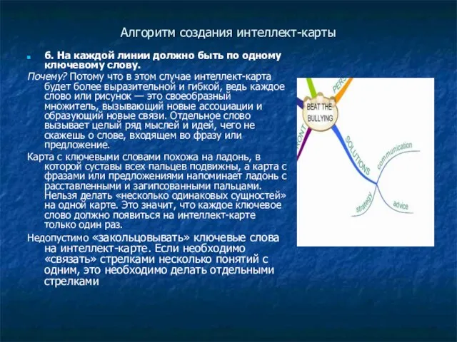 Алгоритм создания интеллект-карты 6. На каждой линии должно быть по одному