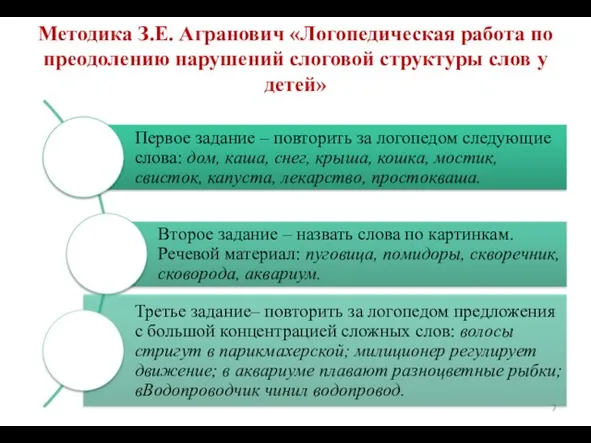 Методика З.Е. Агранович «Логопедическая работа по преодолению нарушений слоговой структуры слов у детей»