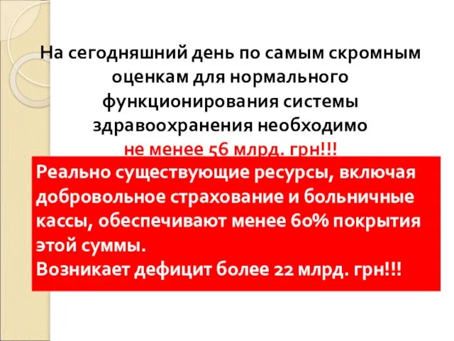 Реально существующие ресурсы, включая добровольное страхование и больничные кассы, обеспечивают менее