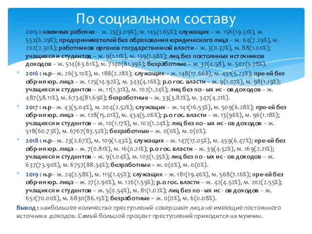 2015 : наемных рабочих – ж. 25(3.09%), м. 145(1.65%); служащих –