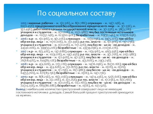 2015 : наемных рабочих – ж. 1(0.51%), м. 8(0.78%); служащих –