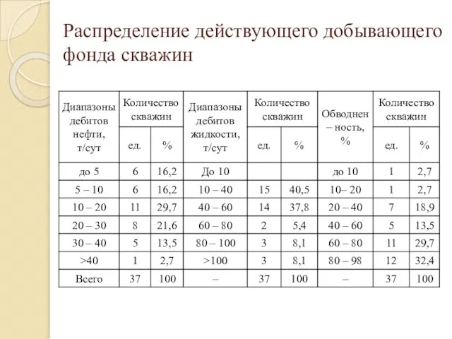 Распределение действующего добывающего фонда скважин