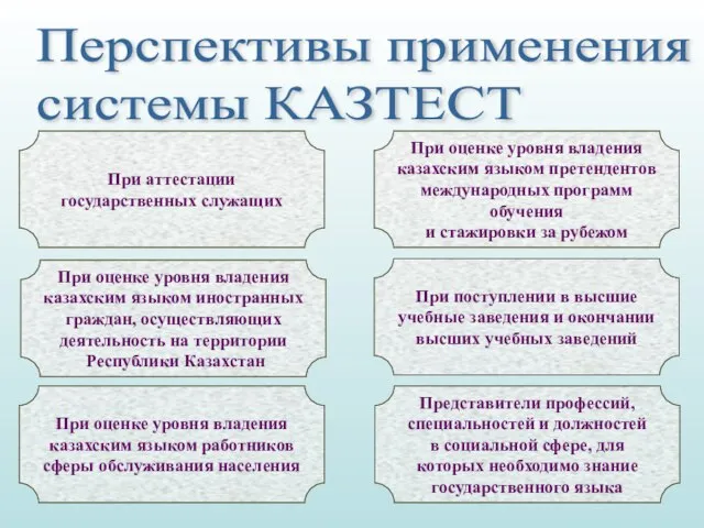 При аттестации государственных служащих При оценке уровня владения казахским языком иностранных