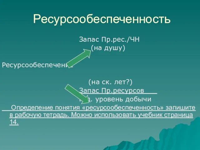 Ресурсообеспеченность Запас Пр.рес./ЧН (на душу) Ресурсообеспечение (на ск. лет?) Запас Пр.ресурсов___