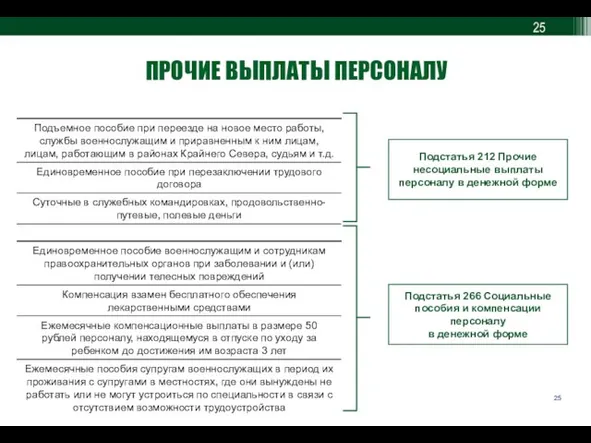 ПРОЧИЕ ВЫПЛАТЫ ПЕРСОНАЛУ Подстатья 212 Прочие несоциальные выплаты персоналу в денежной