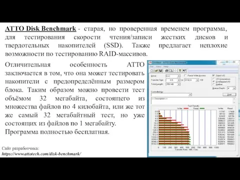 ATTO Disk Benchmark - старая, но проверенная временем программа, для тестирования