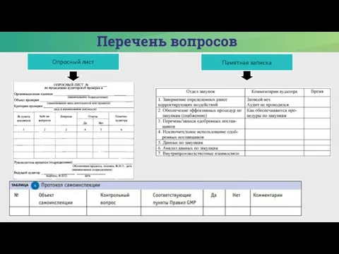 Перечень вопросов Опросный лист Памятная записка