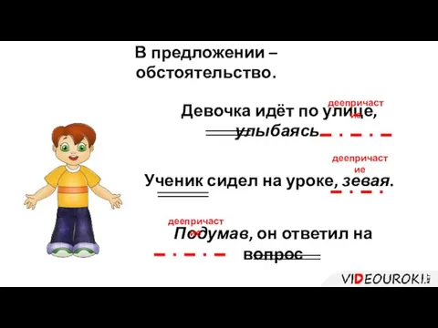 Девочка идёт по улице, улыбаясь. Ученик сидел на уроке, зевая. Подумав,