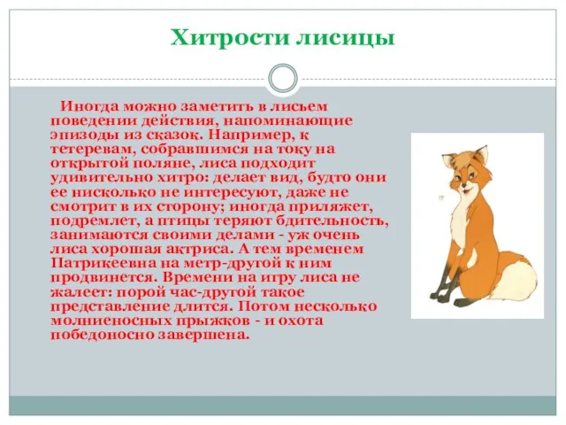 Хитрости лисицы Иногда можно заметить в лисьем поведении действия, напоминающие эпизоды