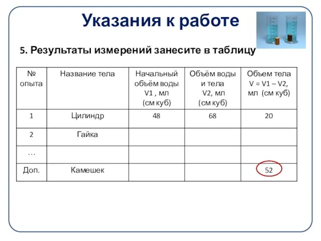 Указания к работе 5. Результаты измерений занесите в таблицу