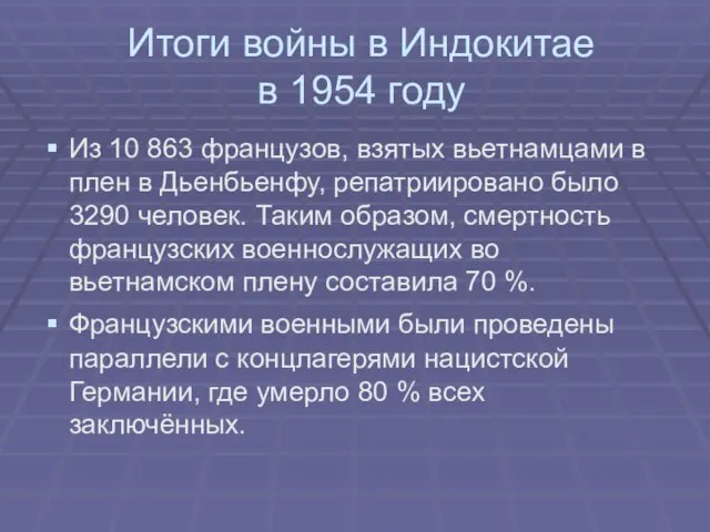 Итоги войны в Индокитае в 1954 году Из 10 863 французов,