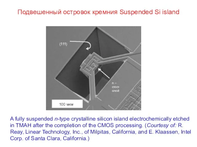 Подвешенный островок кремния Suspended Si island A fully suspended n-type crystalline