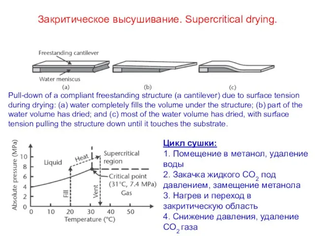 Закритическое высушивание. Supercritical drying. Pull-down of a compliant freestanding structure (a