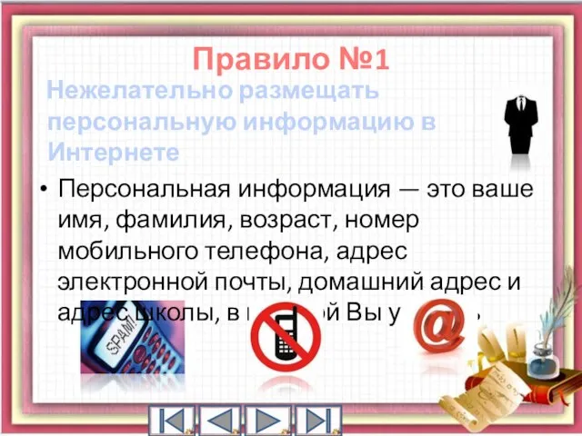 Правило №1 Нежелательно размещать персональную информацию в Интернете Персональная информация —